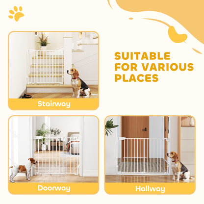 Dog Safety Gate, Adjustable 29.3–43.9 in, Pet Door for Doors & Stairs with Latch, Self-Closing, One-Hand Operation, Wall-Mounted, No-Threshold, White