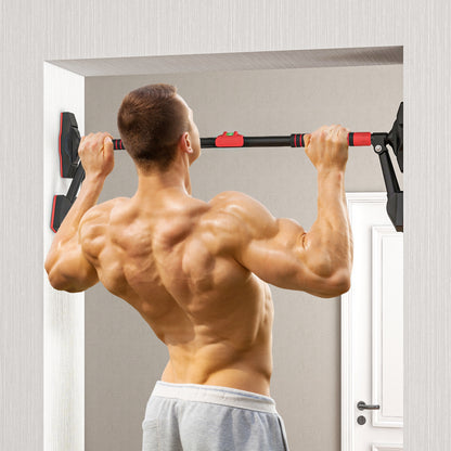 SPORTNOW Pull-Up Bar, Adjustable Pull-Ups with Level Gauge, for Door Frame, with Triangular Support, Maximum Load 225kg, Black, 79-98 x 7.5 x 15 cm