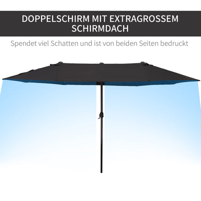 Double Sun Umbrella 455 x 265 cm, UV Protection Sunshade with Hand Crank, Balcony Beach Umbrella Windproof Crank Umbrella Sun Protection for Beach Balcony Garden, Black