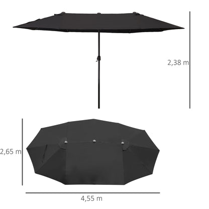Double Sun Umbrella 455 x 265 cm, UV Protection Sunshade with Hand Crank, Balcony Beach Umbrella Windproof Crank Umbrella Sun Protection for Beach Balcony Garden, Black