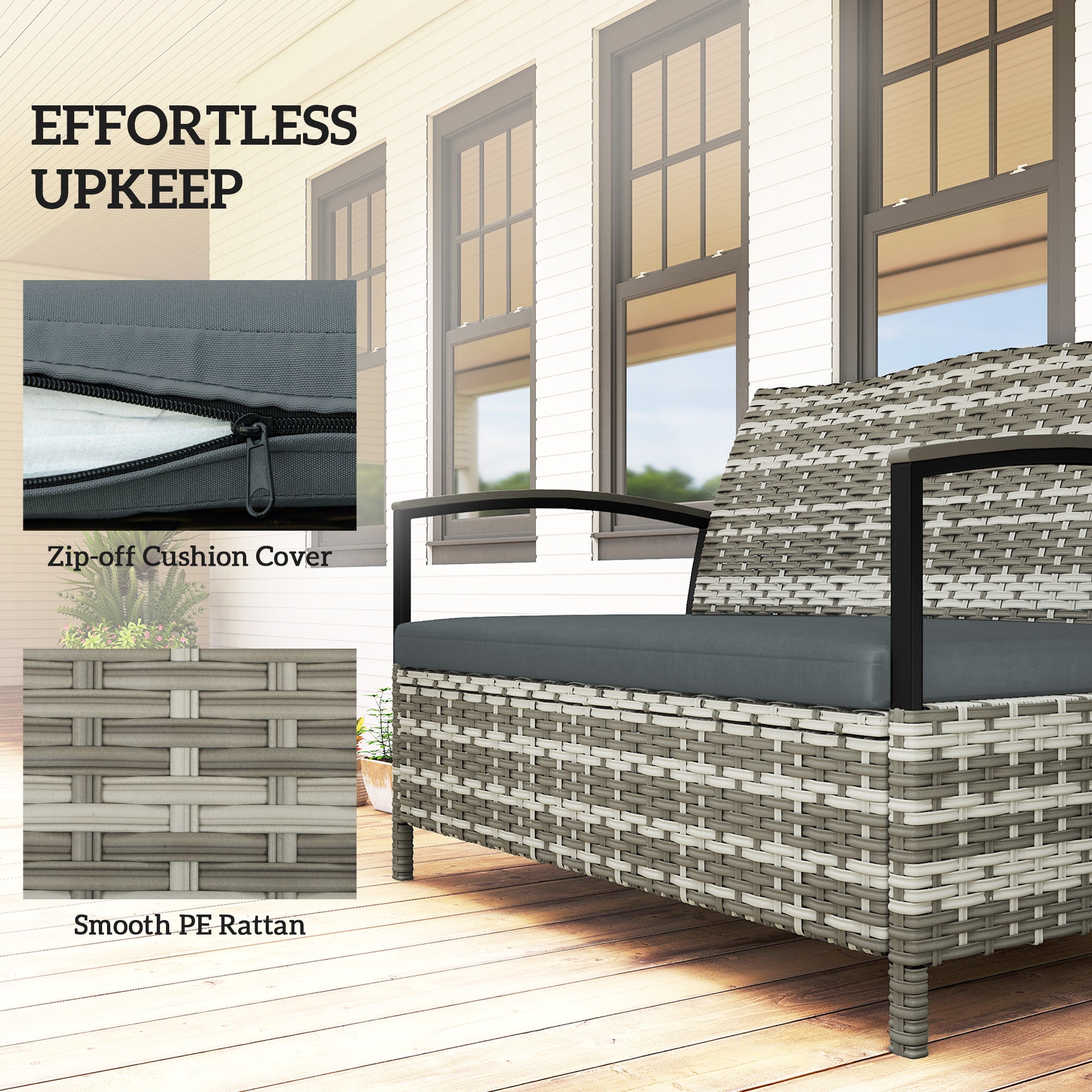 2-Seater Garden Storage Bench with Cushion & Handles — 33 gal Outdoor Storage Box, Poly Rattan, Dark Gray (48.4 x 27.6 x 32.3 in)