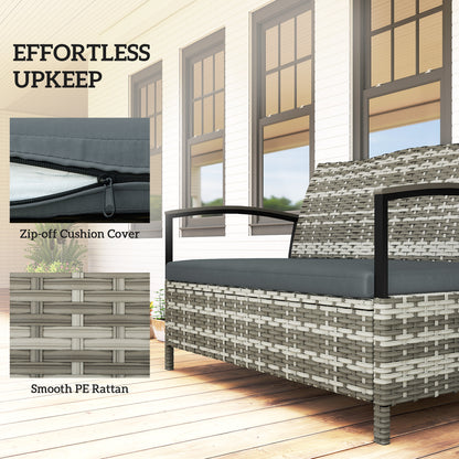 2-Seater Garden Storage Bench with Cushion & Handles — 33 gal Outdoor Storage Box, Poly Rattan, Dark Gray (48.4 x 27.6 x 32.3 in)