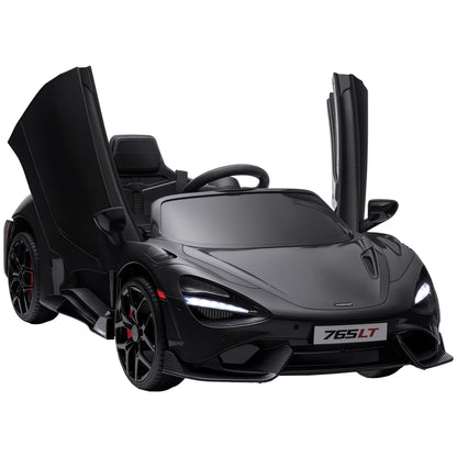 Kids Electric Car 12V McLaren 765LT Toy Car with 2.4G Remote Control, MP3 Music, Electric Vehicle with Horn, Lights, Gullwing Doors, Soft Start, 3-5 km/h, for 3-6 Years Kids, Black