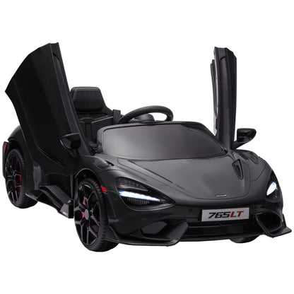 Kids Electric Car 12V McLaren 765LT Toy Car with 2.4G Remote Control, MP3 Music, Electric Vehicle with Horn, Lights, Gullwing Doors, Soft Start, 3-5 km/h, for 3-6 Years Kids, Black