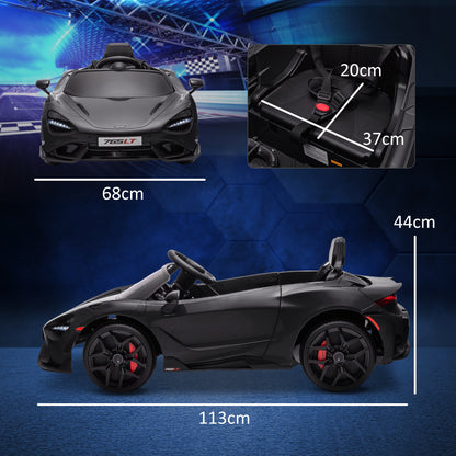 Kids Electric Car 12V McLaren 765LT Toy Car with 2.4G Remote Control, MP3 Music, Electric Vehicle with Horn, Lights, Gullwing Doors, Soft Start, 3-5 km/h, for 3-6 Years Kids, Black