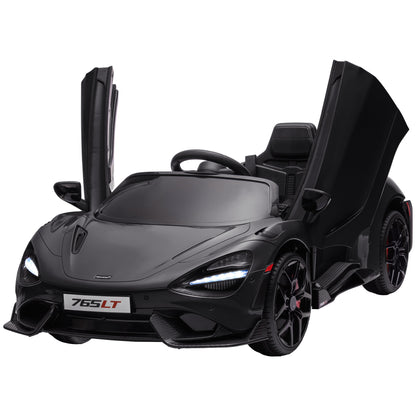 Kids Electric Car 12V McLaren 765LT Toy Car with 2.4G Remote Control, MP3 Music, Electric Vehicle with Horn, Lights, Gullwing Doors, Soft Start, 3-5 km/h, for 3-6 Years Kids, Black