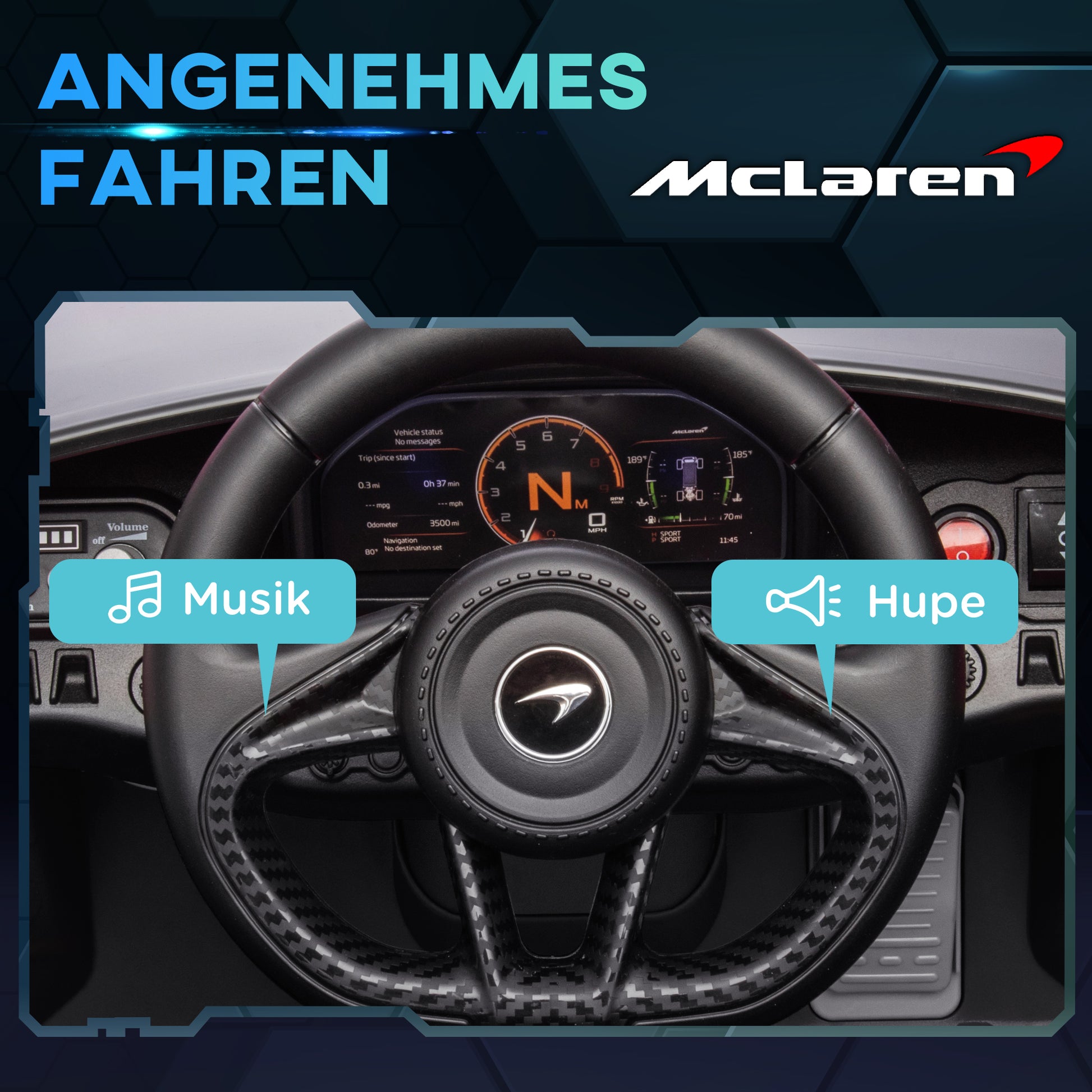 Kids Electric Car 12V McLaren 765LT Toy Car with 2.4G Remote Control, MP3 Music, Electric Vehicle with Horn, Lights, Gullwing Doors, Soft Start, 3-5 km/h, for 3-6 Years Kids, Black