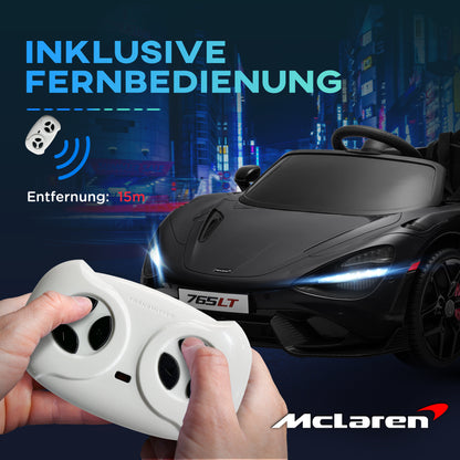 Kids Electric Car 12V McLaren 765LT Toy Car with 2.4G Remote Control, MP3 Music, Electric Vehicle with Horn, Lights, Gullwing Doors, Soft Start, 3-5 km/h, for 3-6 Years Kids, Black