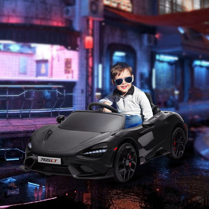 Kids Electric Car 12V McLaren 765LT Toy Car with 2.4G Remote Control, MP3 Music, Electric Vehicle with Horn, Lights, Gullwing Doors, Soft Start, 3-5 km/h, for 3-6 Years Kids, Black