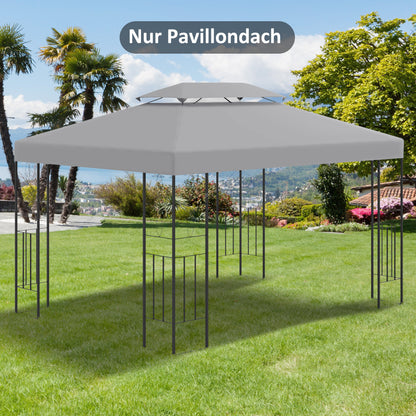 Replacement Roof for Metal Pavilion 3x4m Water-Resistant Pavilion Roof with Double Roof, Replacement Cover for Garden Pavilion Party Tent Gazebo Polyester Light Gray