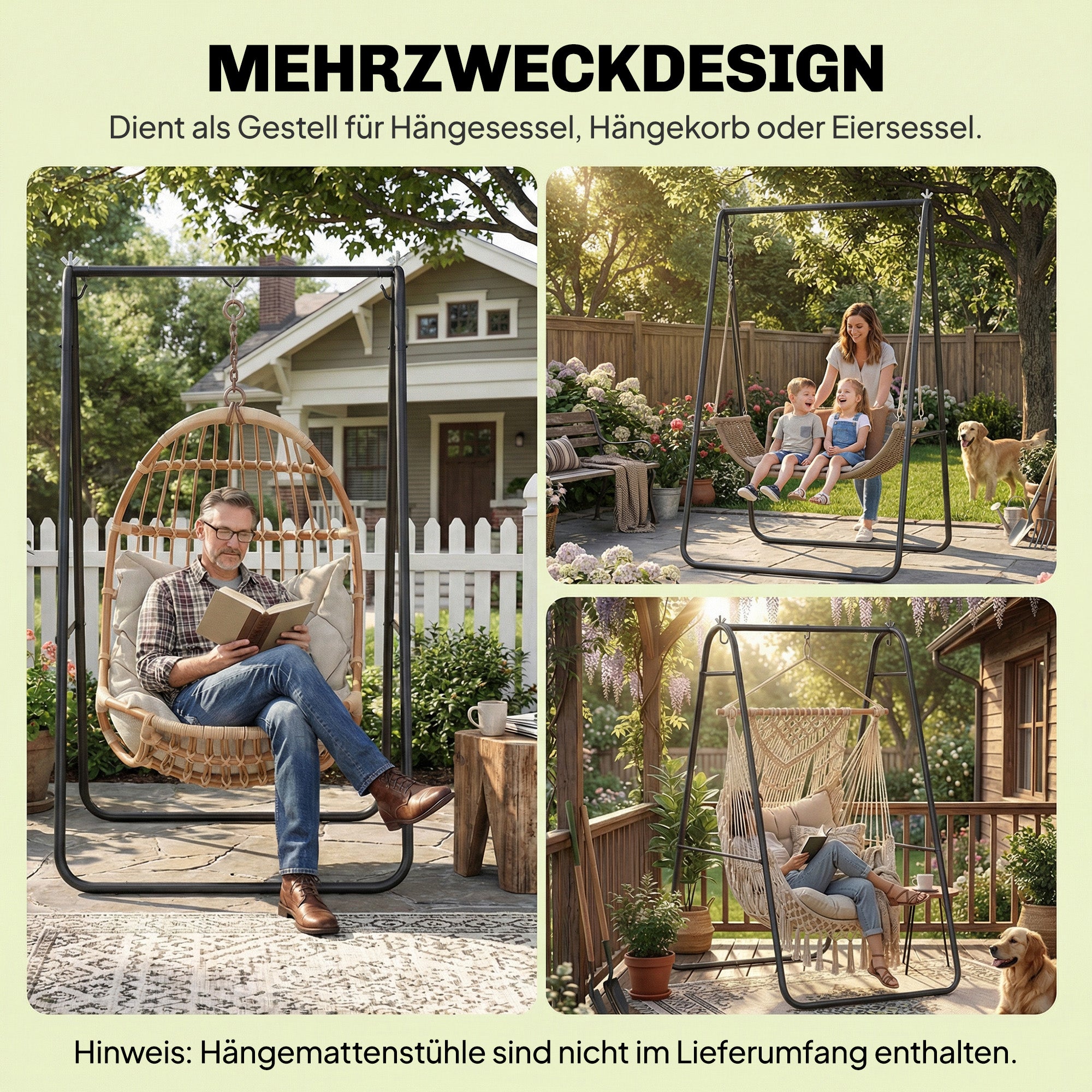 A-Frame Hanging Chair Stand — Steel Frame for Hanging Basket/Chair, Up to 150 kg (330 lb), Indoor & Outdoor, Black