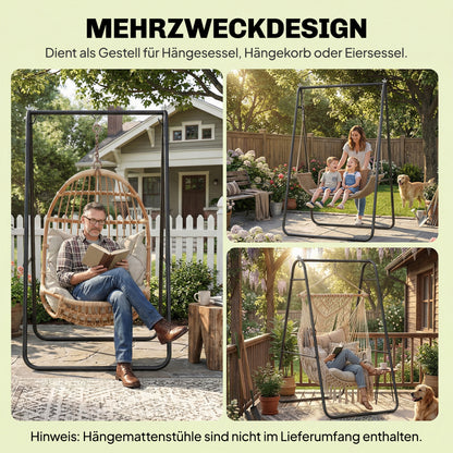 A-Frame Hanging Chair Stand — Steel Frame for Hanging Basket/Chair, Up to 150 kg (330 lb), Indoor & Outdoor, Black
