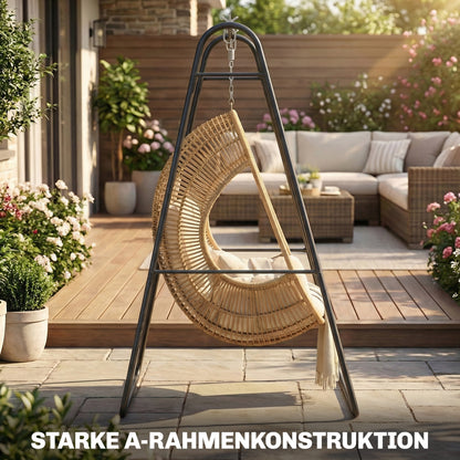 A-Frame Hanging Chair Stand — Steel Frame for Hanging Basket/Chair, Up to 150 kg (330 lb), Indoor & Outdoor, Black