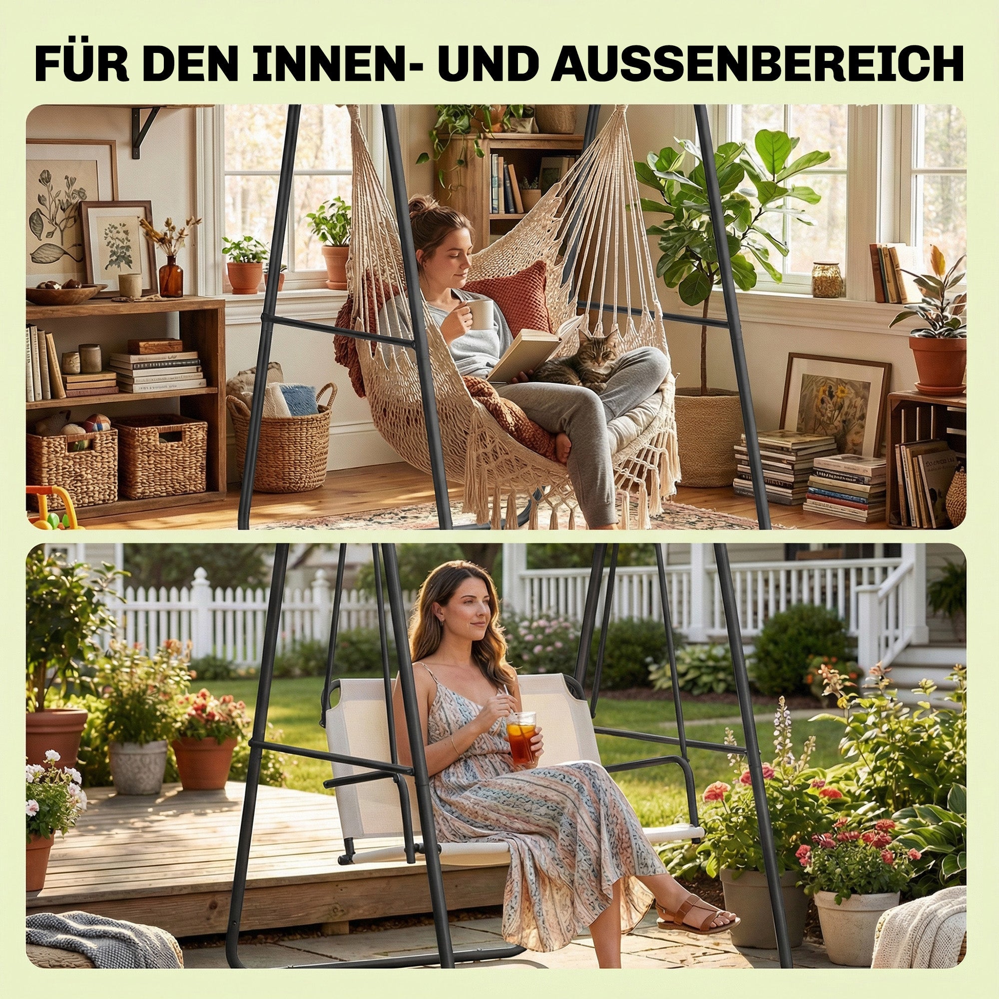 A-Frame Hanging Chair Stand — Steel Frame for Hanging Basket/Chair, Up to 150 kg (330 lb), Indoor & Outdoor, Black