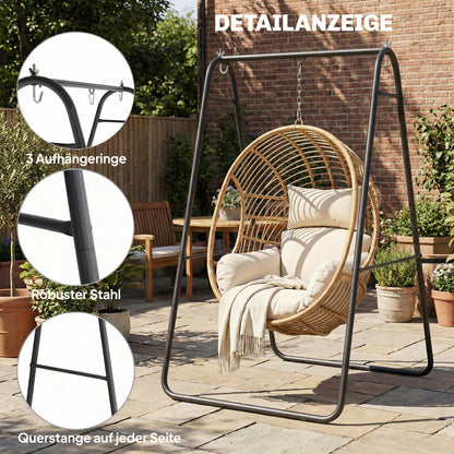 A-Frame Hanging Chair Stand — Steel Frame for Hanging Basket/Chair, Up to 150 kg (330 lb), Indoor & Outdoor, Black