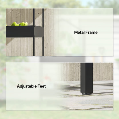 2-Tier House-Shaped Plant Stand with Hook, 150 cm (59 in) High, Metal Pot Shelves for Garden, Balcony & Home, Black