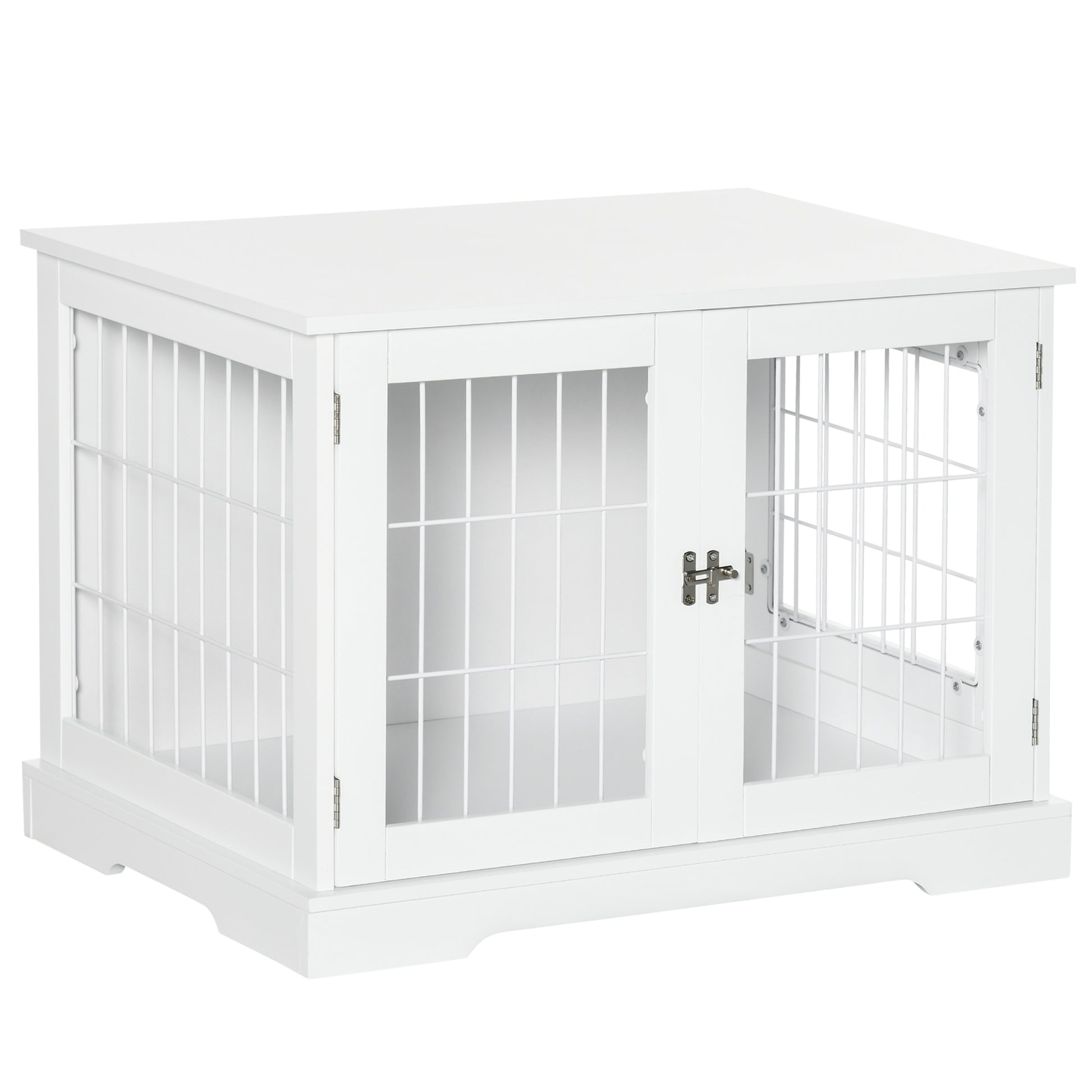 Dog Cage 2-in-1 Side Table with 2 Lockable Doors - 76L x 54.5W x 56H cm - Metal and MDF