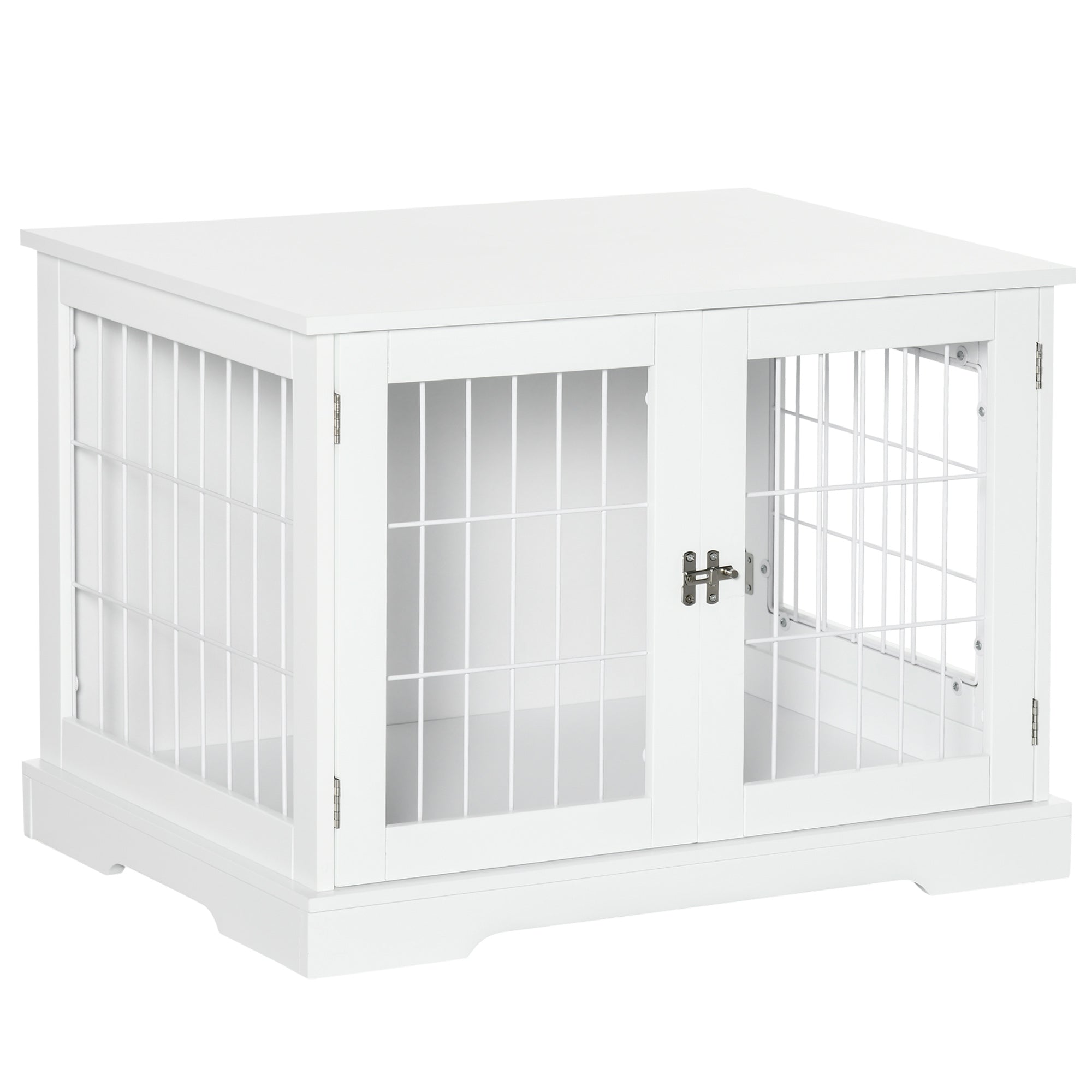 Dog Cage 2-in-1 Side Table with 2 Lockable Doors - 76L x 54.5W x 56H cm - Metal and MDF