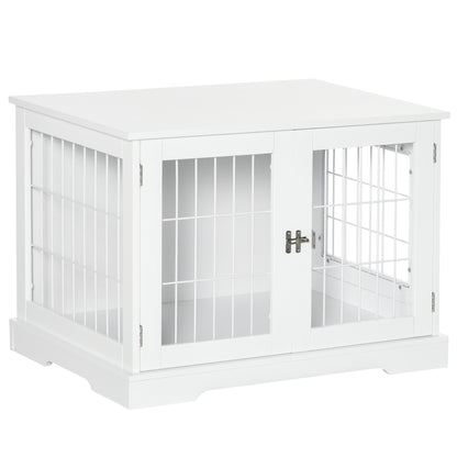 Dog Cage 2-in-1 Side Table with 2 Lockable Doors - 76L x 54.5W x 56H cm - Metal and MDF