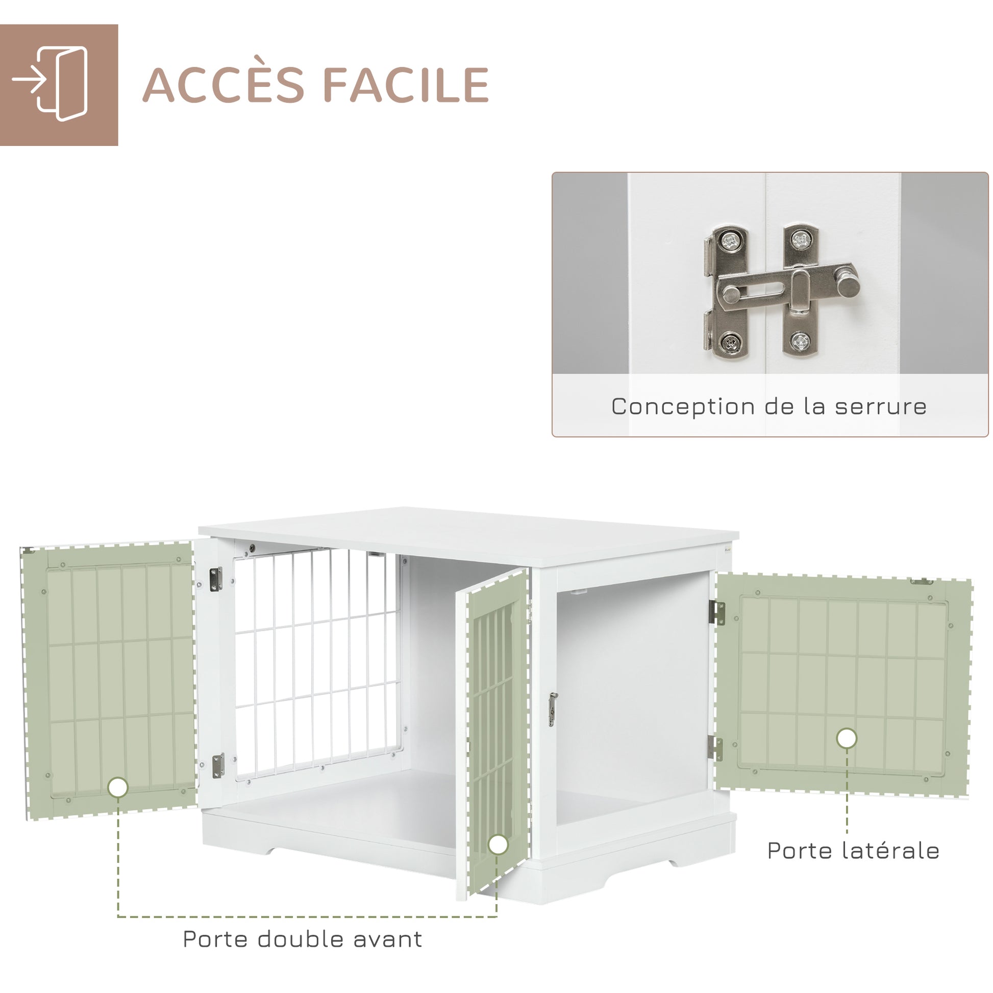 Dog Cage 2-in-1 Side Table with 2 Lockable Doors - 76L x 54.5W x 56H cm - Metal and MDF