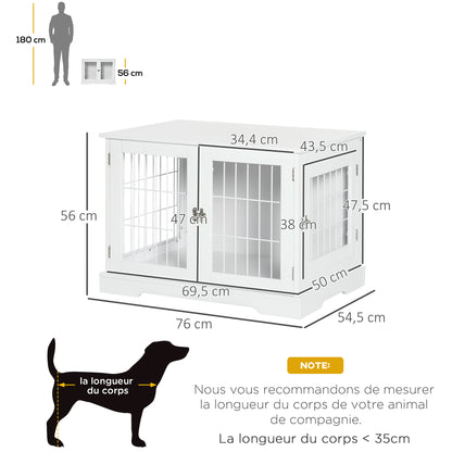 Dog Cage 2-in-1 Side Table with 2 Lockable Doors - 76L x 54.5W x 56H cm - Metal and MDF
