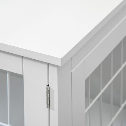 Dog Cage 2-in-1 Side Table with 2 Lockable Doors - 76L x 54.5W x 56H cm - Metal and MDF