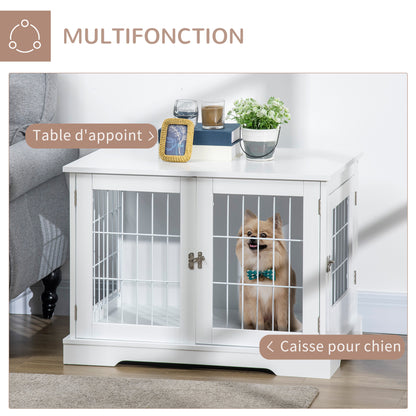 Dog Cage 2-in-1 Side Table with 2 Lockable Doors - 76L x 54.5W x 56H cm - Metal and MDF