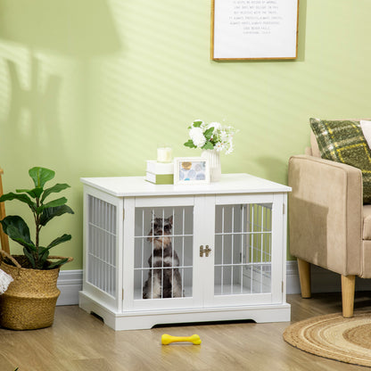 Dog Cage 2-in-1 Side Table with 2 Lockable Doors - 76L x 54.5W x 56H cm - Metal and MDF