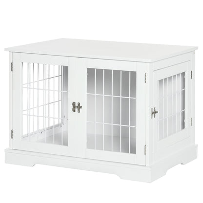 Dog Cage 2-in-1 Side Table with 2 Lockable Doors - 76L x 54.5W x 56H cm - Metal and MDF