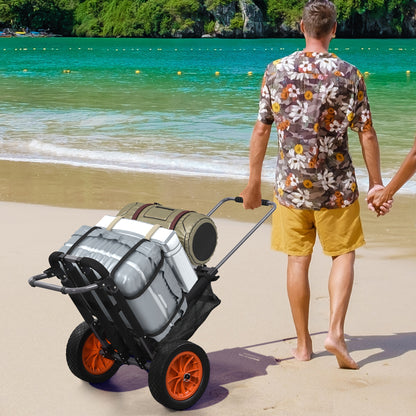 SPORTNOW Folding Beach Wagon made of Aluminum and PU with Mesh Cover, Telescopic Handle and Stand, 82x67x81 cm, Multicolor
