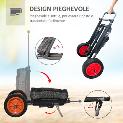 SPORTNOW Folding Beach Wagon made of Aluminum and PU with Mesh Cover, Telescopic Handle and Stand, 82x67x81 cm, Multicolor