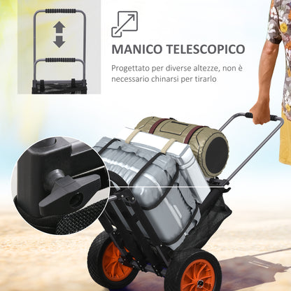 SPORTNOW Folding Beach Wagon made of Aluminum and PU with Mesh Cover, Telescopic Handle and Stand, 82x67x81 cm, Multicolor