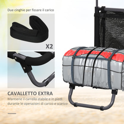 SPORTNOW Folding Beach Wagon made of Aluminum and PU with Mesh Cover, Telescopic Handle and Stand, 82x67x81 cm, Multicolor