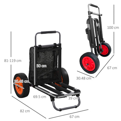 SPORTNOW Folding Beach Wagon made of Aluminum and PU with Mesh Cover, Telescopic Handle and Stand, 82x67x81 cm, Multicolor