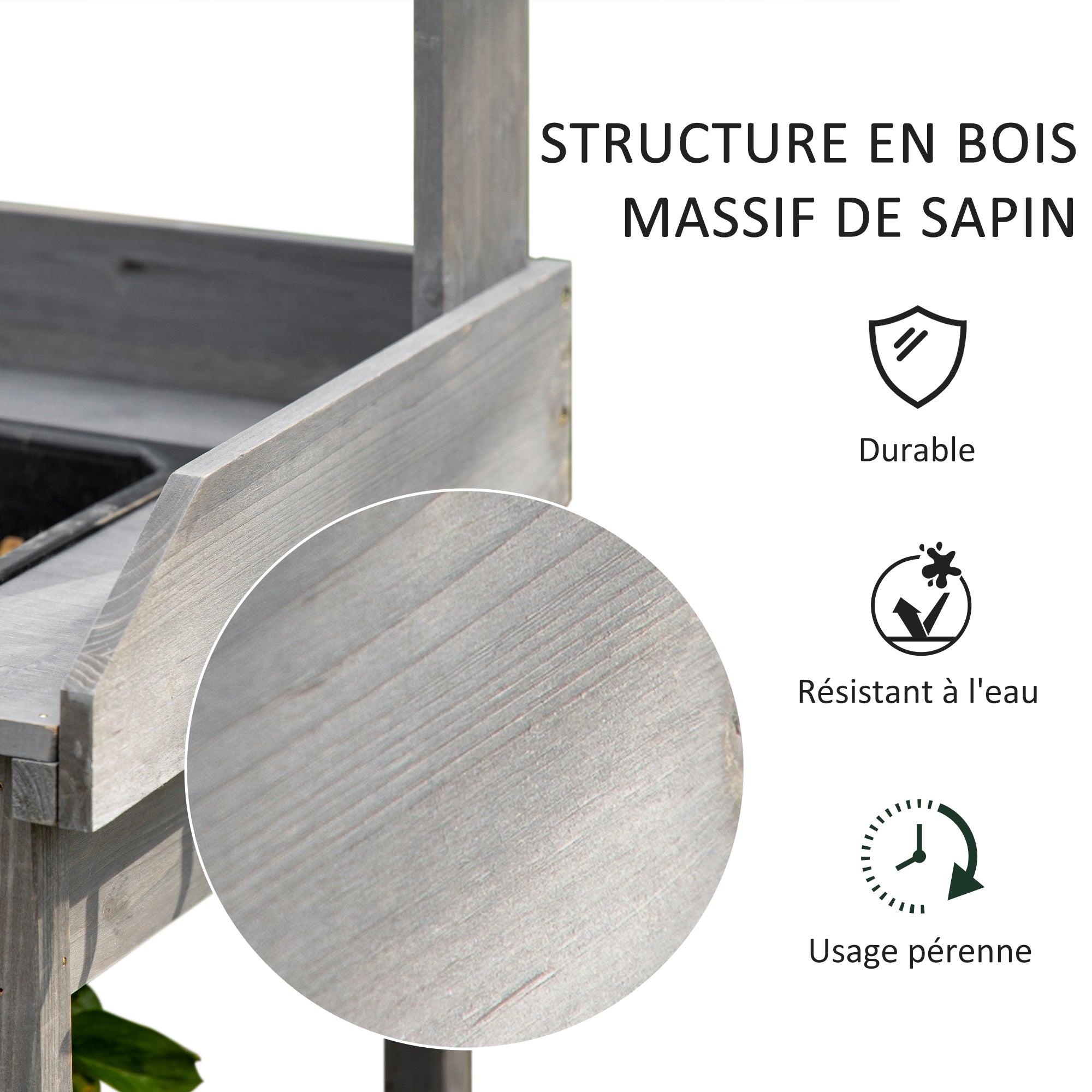 Multi-Equipped Repotting Table Gardening Table with Drawer, 3 Shelves, Sink, 3 Hooks - Gray Pre-Oiled Spruce Wood Planting Table