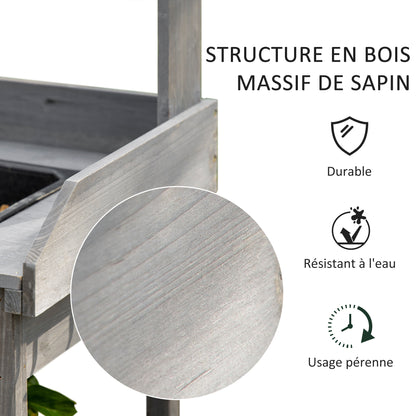 Multi-Equipped Repotting Table Gardening Table with Drawer, 3 Shelves, Sink, 3 Hooks - Gray Pre-Oiled Spruce Wood Planting Table