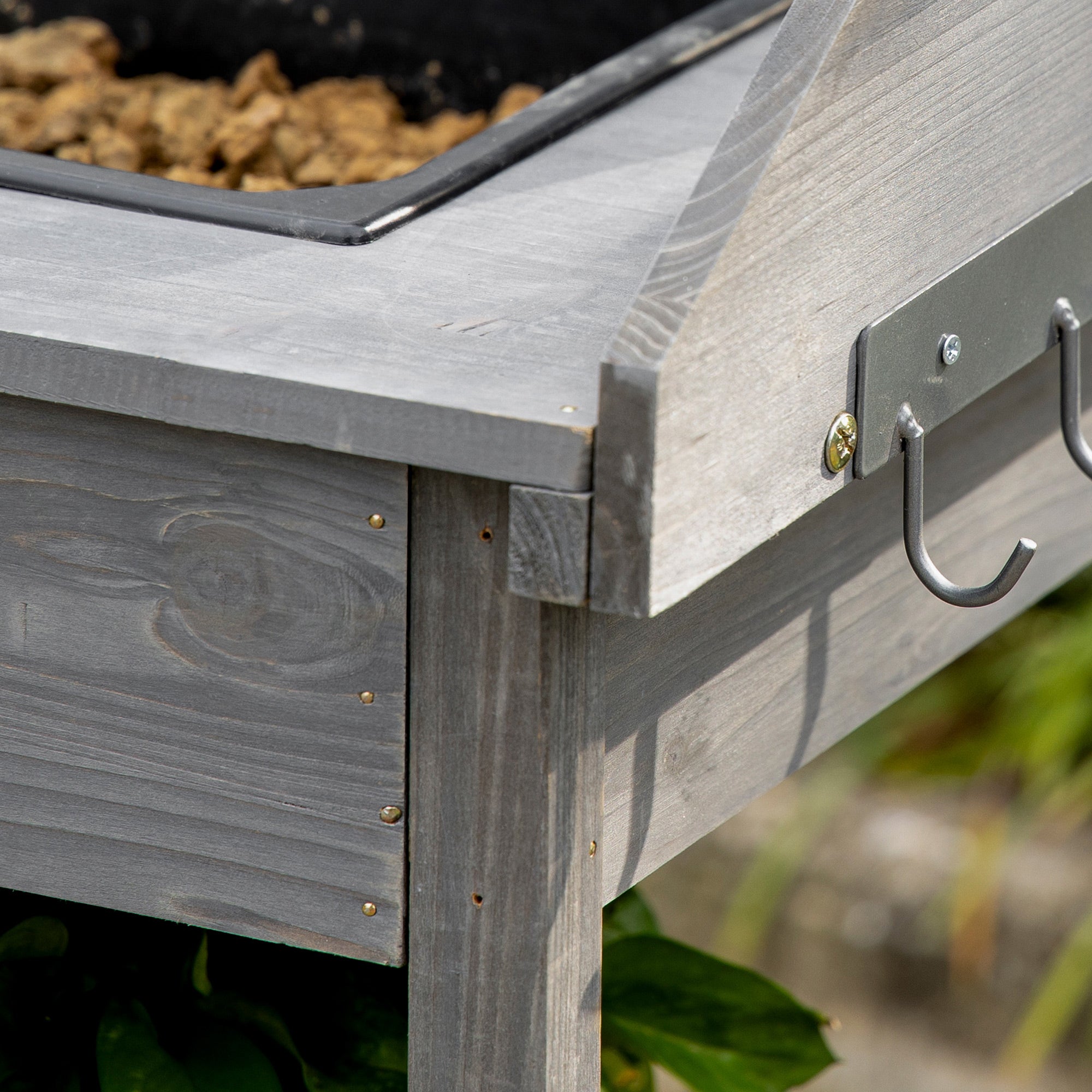 Multi-Equipped Repotting Table Gardening Table with Drawer, 3 Shelves, Sink, 3 Hooks - Gray Pre-Oiled Spruce Wood Planting Table
