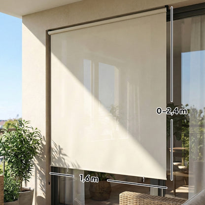 Outdoor Roller Blind 2.4 x 1.6 m — Blackout Retractable Privacy Shade, Waterproof, Aluminum Frame & 180 g/m² Polyester UPF30+, Cream