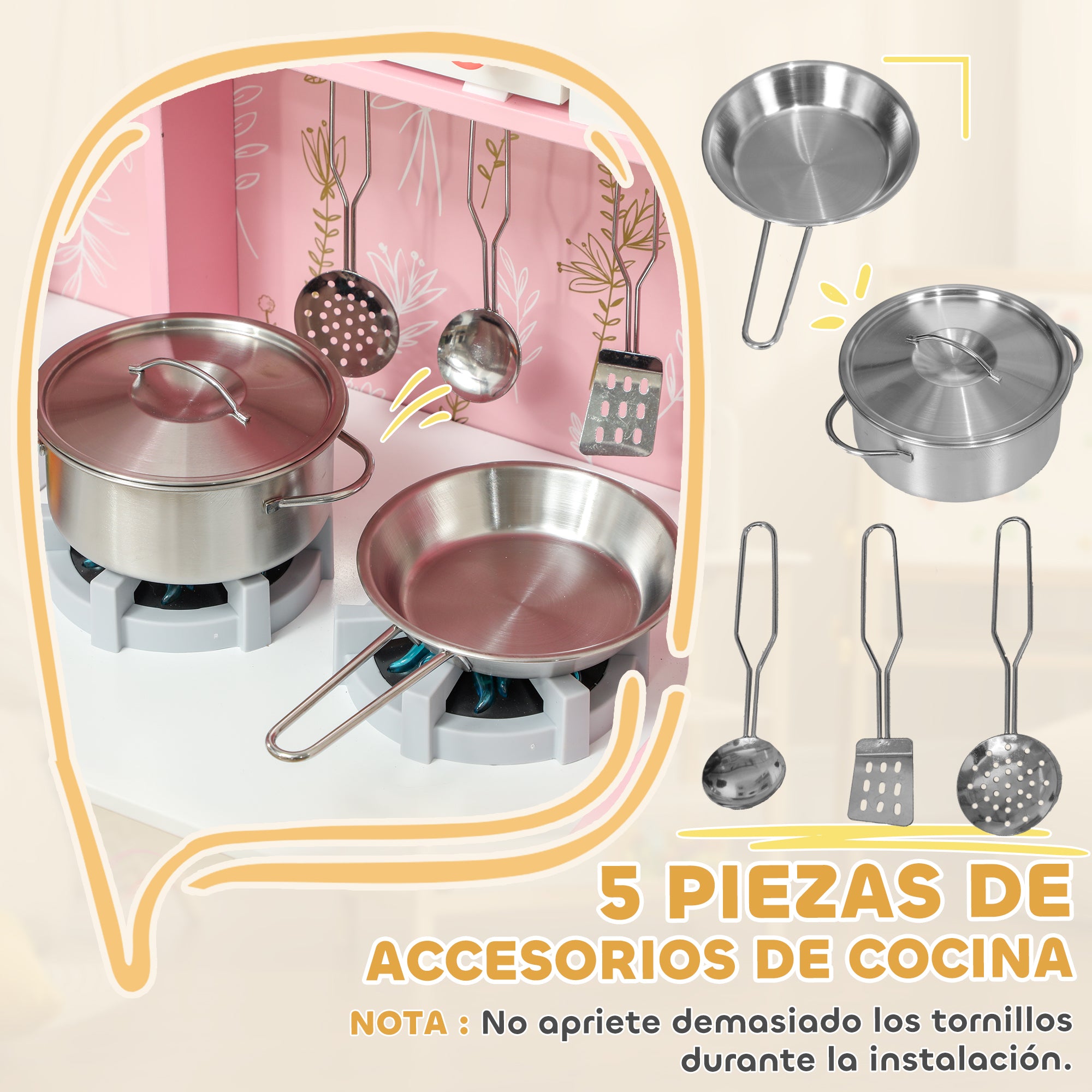 Toy Kitchen for Children +3 Years Wooden Children's Kitchen Play Kitchen with Sound Stove Oven Faucet Sink Microwave Washer Ice Machine and Accessories Pink