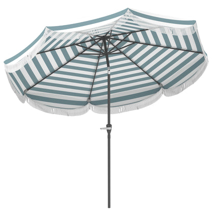 Outdoor Garden Parasol Tilted Round Umbrella Ø2.7 x 2.4 m Straight Umbrella with Crank Opening and Closing, Fringes, 180 g/m² UV Protection UPF 30+, for Balcony, Terrace, Blue