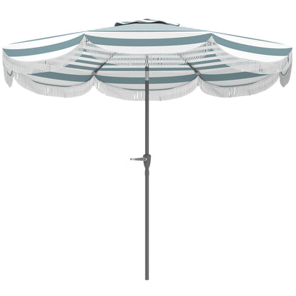 Outdoor Garden Parasol Tilted Round Umbrella Ø2.7 x 2.4 m Straight Umbrella with Crank Opening and Closing, Fringes, 180 g/m² UV Protection UPF 30+, for Balcony, Terrace, Blue