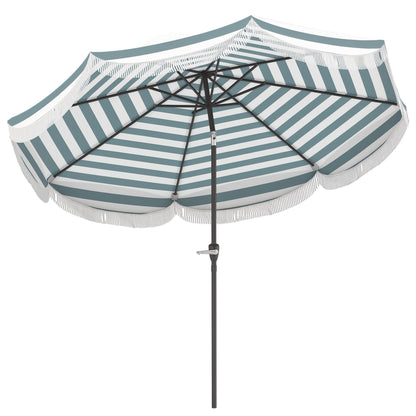 Outdoor Garden Parasol Tilted Round Umbrella Ø2.7 x 2.4 m Straight Umbrella with Crank Opening and Closing, Fringes, 180 g/m² UV Protection UPF 30+, for Balcony, Terrace, Blue