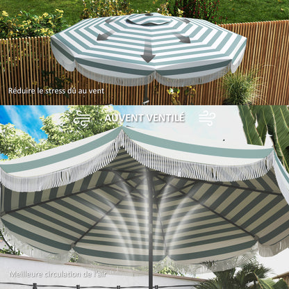 Outdoor Garden Parasol Tilted Round Umbrella Ø2.7 x 2.4 m Straight Umbrella with Crank Opening and Closing, Fringes, 180 g/m² UV Protection UPF 30+, for Balcony, Terrace, Blue