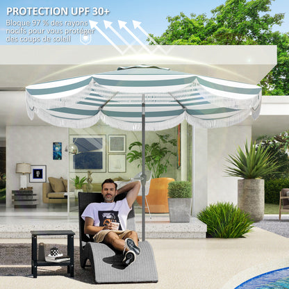 Outdoor Garden Parasol Tilted Round Umbrella Ø2.7 x 2.4 m Straight Umbrella with Crank Opening and Closing, Fringes, 180 g/m² UV Protection UPF 30+, for Balcony, Terrace, Blue