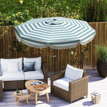 Outdoor Garden Parasol Tilted Round Umbrella Ø2.7 x 2.4 m Straight Umbrella with Crank Opening and Closing, Fringes, 180 g/m² UV Protection UPF 30+, for Balcony, Terrace, Blue