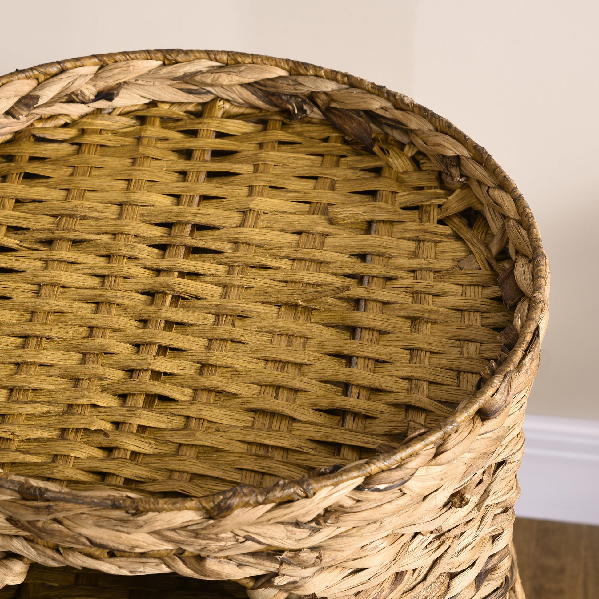 Scratching Post, 73 cm High Cat Tower with 3 Caves, Scratching Post with Cushion, Cat Tower Made of Water Hyacinth, for Cats up to 3.5 kg, Light Brown