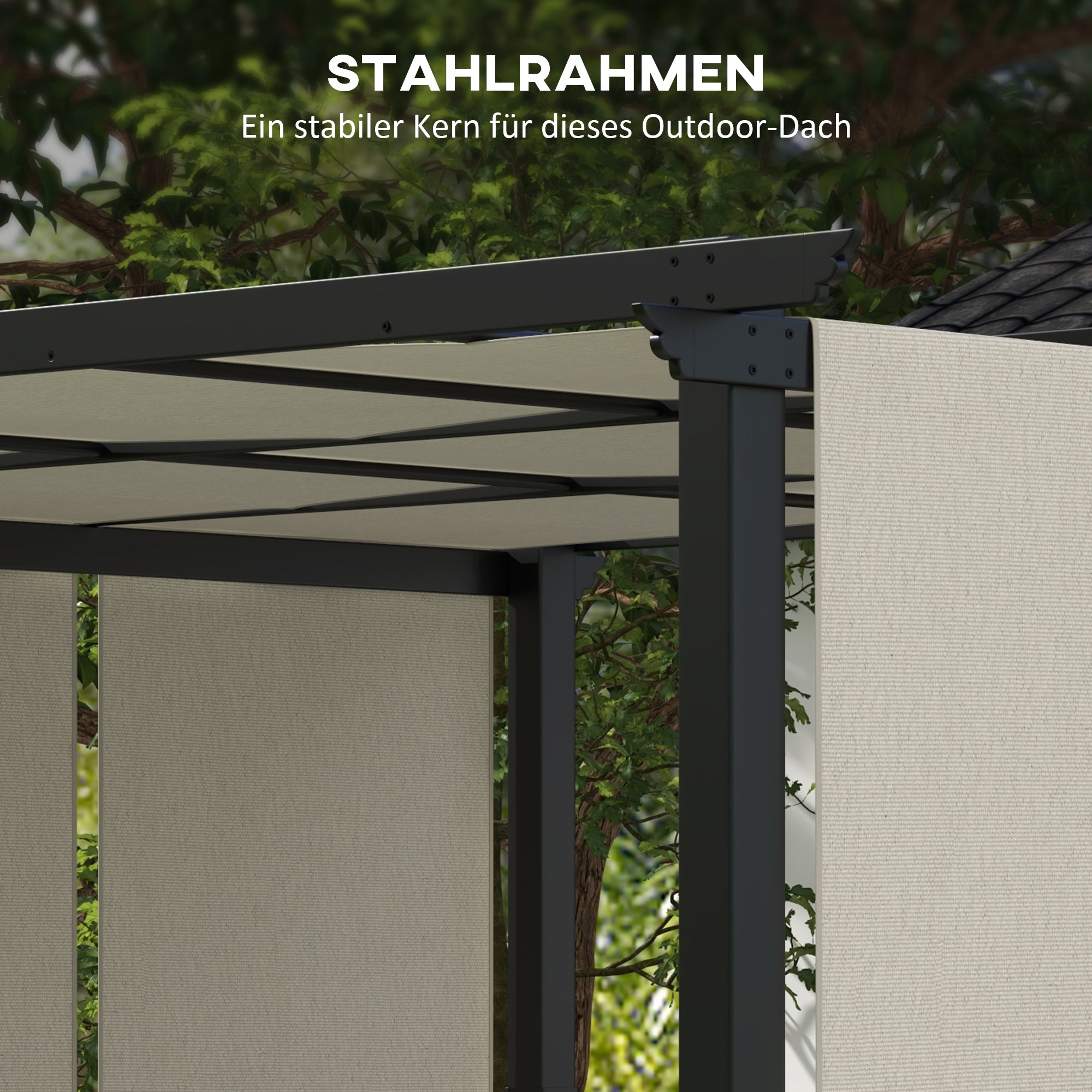 Pergola approx. 11.7 x 9.7 ft Garden Pavilion with Adjustable Roof, Freestanding Metal Patio Canopy for Terrace and Garden, Beige