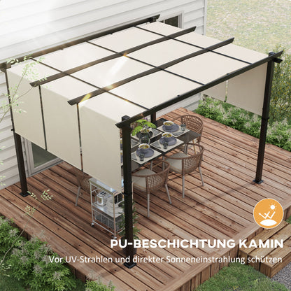 Pergola approx. 11.7 x 9.7 ft Garden Pavilion with Adjustable Roof, Freestanding Metal Patio Canopy for Terrace and Garden, Beige