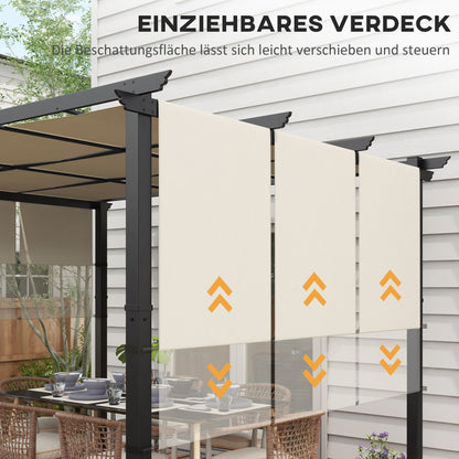 Pergola approx. 11.7 x 9.7 ft Garden Pavilion with Adjustable Roof, Freestanding Metal Patio Canopy for Terrace and Garden, Beige