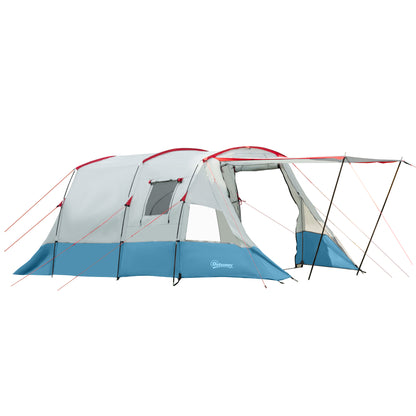 Tunnel Tent for 8 Persons, Camping Tent with Sleeping Cabin, Living Room, Family Tent with Carrying Bag, Groundsheet, Group Tent with 3 Doors, 2000 mm Hydrostatic Head, Blue